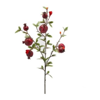 EDG Dekorácia – Vetvička granátového jablka s listami ×7, výška 76 cm, burgundy