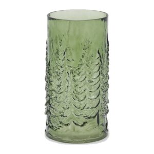 EDG Sklenená váza Pini (stromčeky), valec – zelená, v. 30 cm, Ø 15 cm