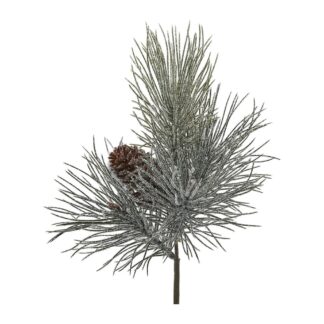 EDG Zasnežená borovicová vetva so šiškami – bielo-zelená, v. 36 cm