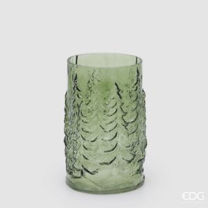 EDG Sklenená váza Pini (stromčeky), valec – zelená, v. 25 cm, Ø 15 cm