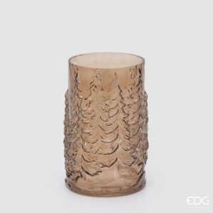 EDG Sklenená váza Pini (stromčeky), valec – hnedá, v. 25 cm, Ø 15 cm