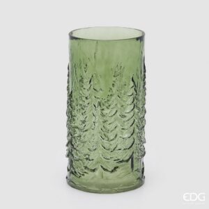 EDG Sklenená váza Pini (stromčeky), valec – zelená, v. 30 cm, Ø 15 cm