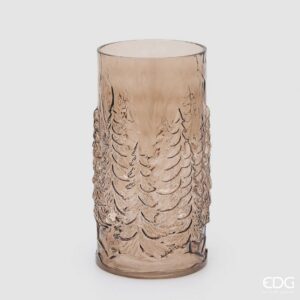 EDG Sklenená váza Pini (stromčeky), valec – hnedá, v. 30 cm, Ø 15 cm